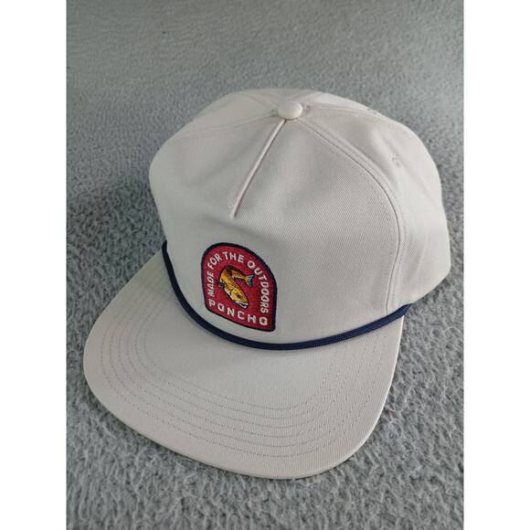 Poncho Hat Made For The Outdoors Redfish Fishing Logo Snapback Beige Cap Rope - Picture 1 of 4